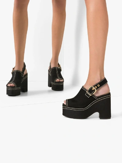 Shop Marni Peep Toe Wedge Sandals In Black