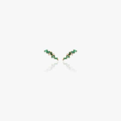 Suzanne Kalan 18kt Yellow Gold Emerald And Diamond Stud Earrings In Green
