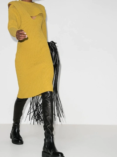 Shop Bottega Veneta Cutout Ribbed Knit Dress In Yellow