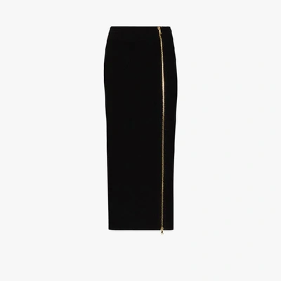 Shop Balmain Black High Waist Zip Pencil Skirt