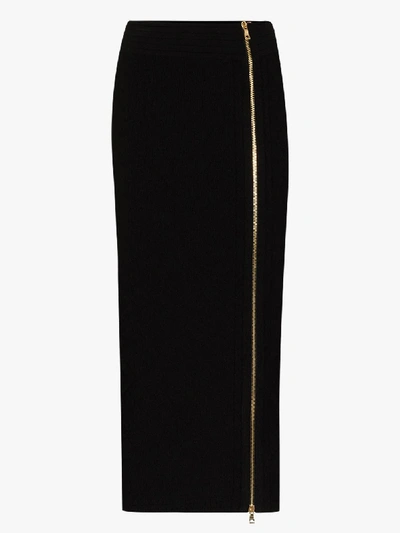 Shop Balmain Black High Waist Zip Pencil Skirt