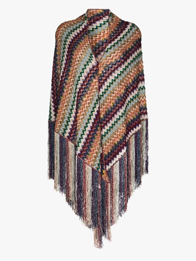 Shop Missoni Zigzag Crochet Knit Cape In Pink