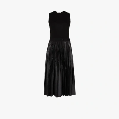 Shop Givenchy Faux Leather Pleated Midi Dress In Black