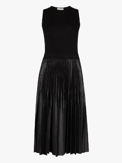 Shop Givenchy Faux Leather Pleated Midi Dress In Black
