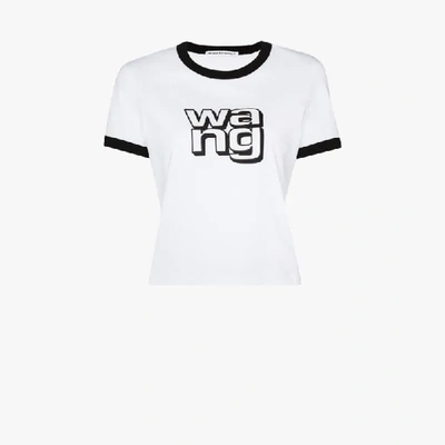 Shop Alexander Wang Logo Print Cropped Cotton T-shirt In White