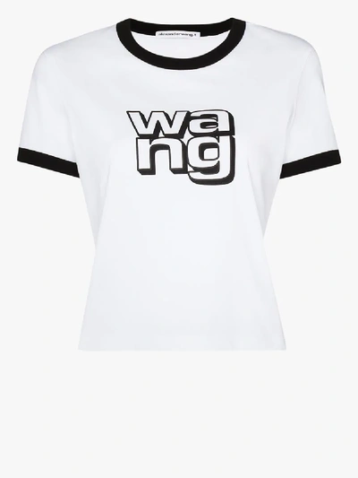 Shop Alexander Wang Logo Print Cropped Cotton T-shirt In White