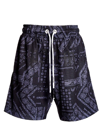 Shop Palm Angels Black Bandana Print Mesh Shorts