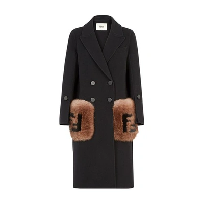 Shop Fendi Wool Coat In Noir