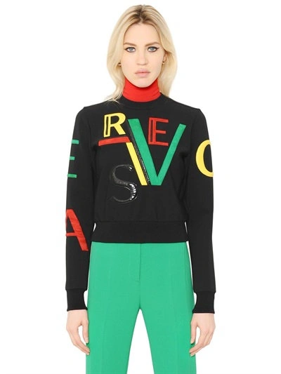 Versace Cropped Sweatshirt With Logo Patches, Black
