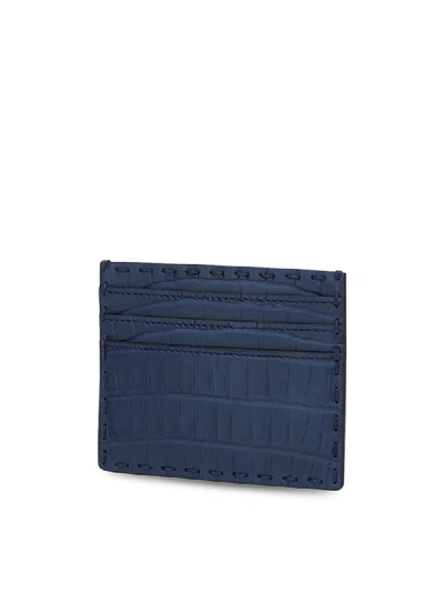 Shop Fendi Embossed Card Holder In Blue