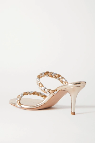Shop Gianvito Rossi 70 Braided Metallic Leather Sandals In Gold