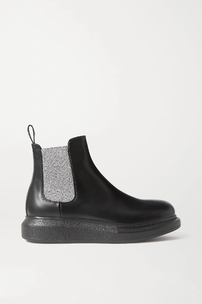 Shop Alexander Mcqueen Glossed-leather Exaggerated-sole Chelsea Boots In Black