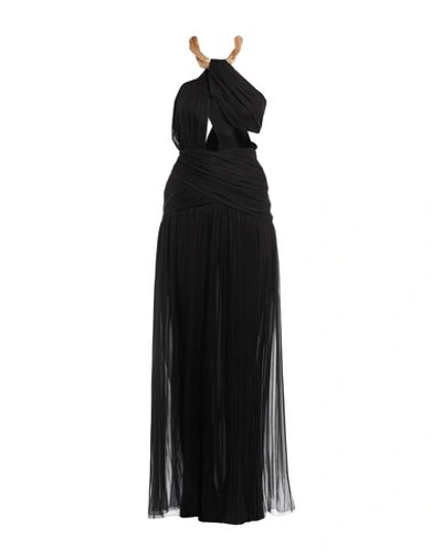 Shop Moschino Woman Maxi Dress Black Size 8 Silk, Polyamide, Elastane, Glass, Acrylic