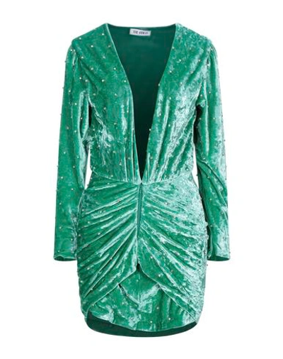 Attico Crystal-embellished Ruched Stretch-velvet Mini Dress In Green