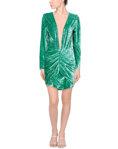 Attico Crystal-embellished Ruched Stretch-velvet Mini Dress In Green