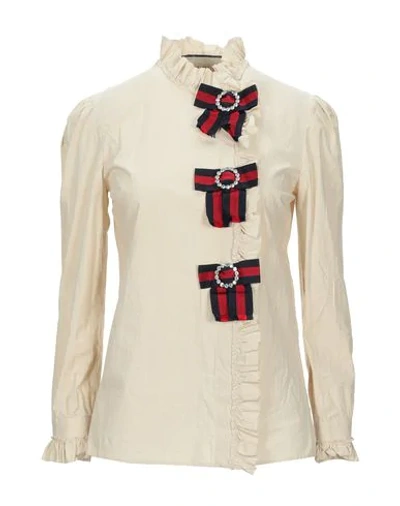 Shop Gucci Solid Color Shirts & Blouses In Ivory