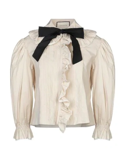 Shop Gucci Solid Color Shirts & Blouses In Beige