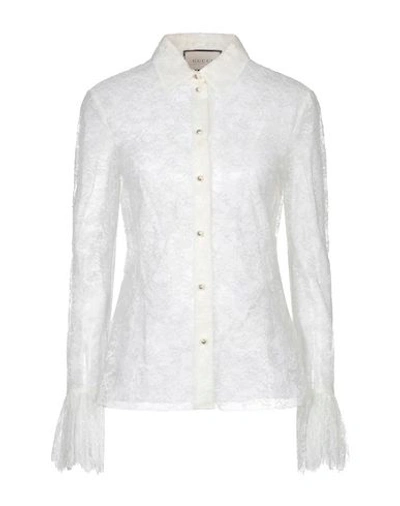 Shop Gucci Lace Shirts & Blouses In Ivory