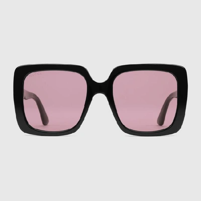 Shop Gucci Eyewear Rectangular Frame Tinted Sunglasses In Black