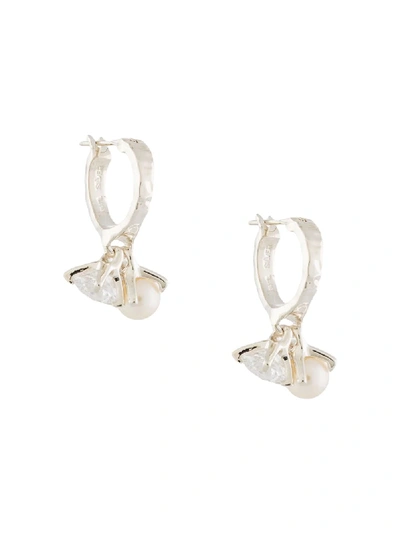 Shop E.m. Hanging Pearl Earrings In Silver