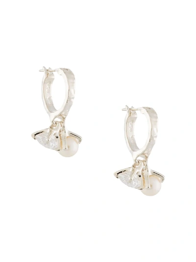 E.m. Hanging Pearl Earrings In Silver