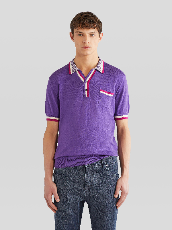 Etro Cotton And Cashmere Knit Polo Shirt In Purple | ModeSens