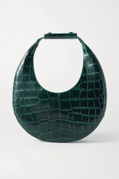 Shop Staud Moon Croc-effect Leather Tote In Emerald