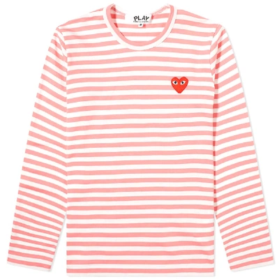 Shop Comme Des Garçons Play Comme Des Garcons Play Women's Long Sleeve Red Heart Stripe Tee In Pink