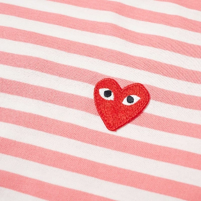 Shop Comme Des Garçons Play Comme Des Garcons Play Women's Long Sleeve Red Heart Stripe Tee In Pink