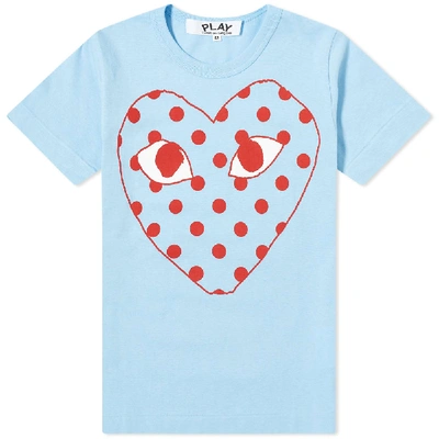 Shop Comme Des Garçons Play Comme Des Garcons Play Women's Red Heart Polka Dot Logo Tee In Blue