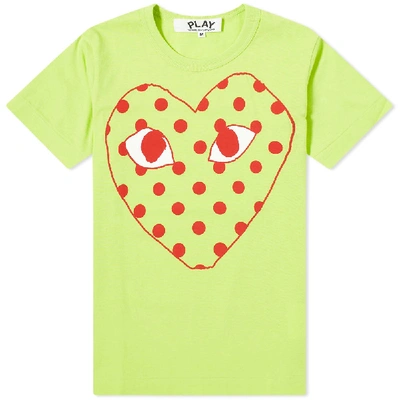 Shop Comme Des Garçons Play Comme Des Garcons Play Women's Red Heart Polka Dot Logo Tee In Green