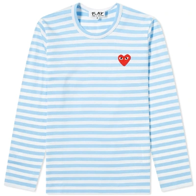 Shop Comme Des Garçons Play Comme Des Garcons Play Women's Long Sleeve Red Heart Stripe Tee In Blue