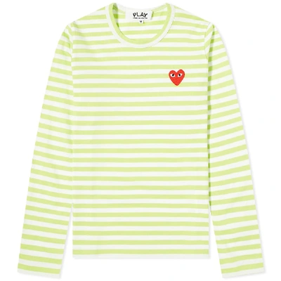 Shop Comme Des Garçons Play Comme Des Garcons Play Women's Long Sleeve Red Heart Stripe Tee In Green