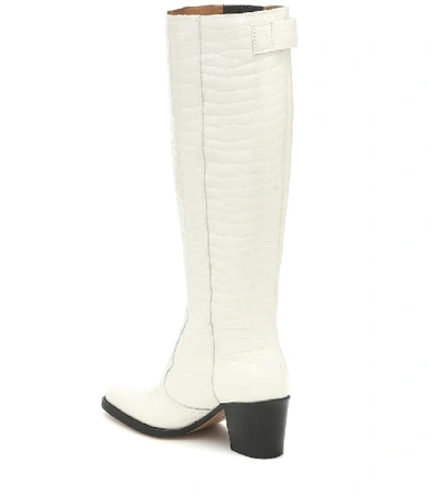 Shop Ganni Western Leather Knee-high Boots In White