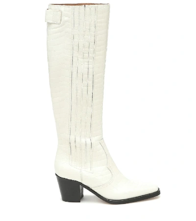 Shop Ganni Western Leather Knee-high Boots In White