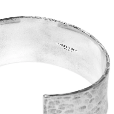 Shop Saint Laurent Hammered Finish Bracelet In Silver