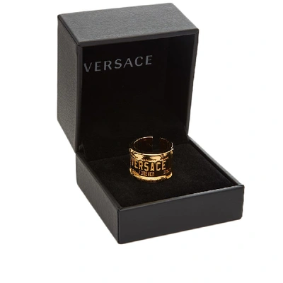 Shop Versace Number Plate Ring In Gold