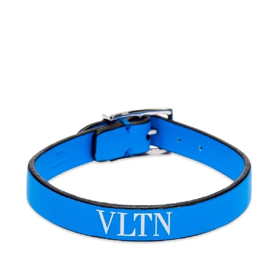 Shop Valentino Fluo Vltn Leather Bracelet In Blue