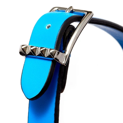 Shop Valentino Fluo Vltn Leather Bracelet In Blue