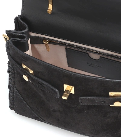 Shop Balmain B-buzz 23 Suede Shoulder Bag In Black