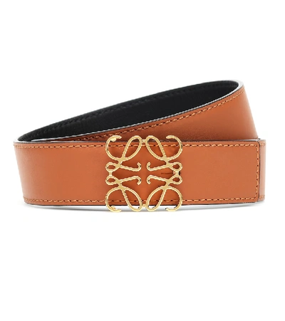 Shop Loewe Anagram Reversible Leather Belt In Brown