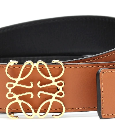 Shop Loewe Anagram Reversible Leather Belt In Brown