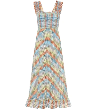 Shop Ganni Seersucker Cotton-blend Dress In Multicoloured