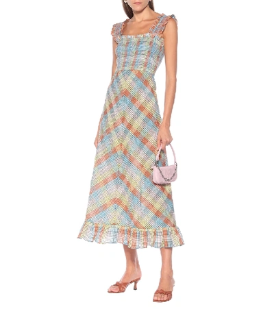 Shop Ganni Seersucker Cotton-blend Dress In Multicoloured