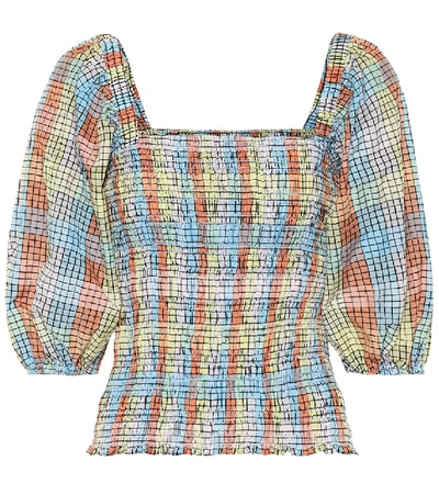 Shop Ganni Checked Cotton-blend Top In Multicoloured