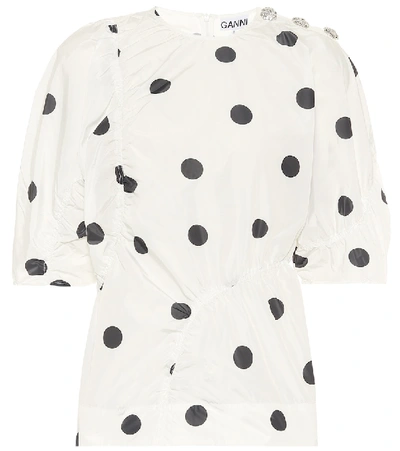 Shop Ganni Polka-dot Top In White