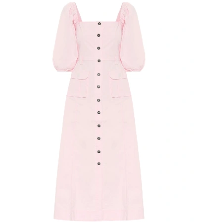 Shop Ganni Stretch-cotton Chino Midi Dress In Pink