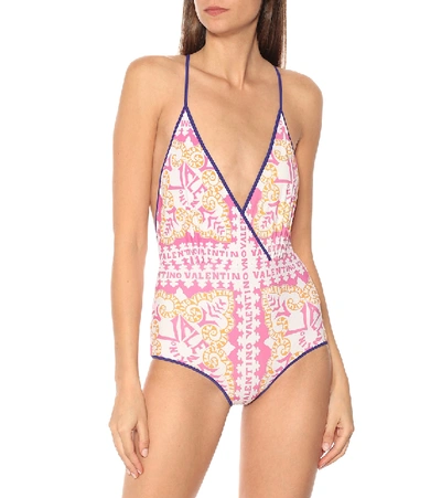 Shop Valentino Printed Swimsuit In Pink