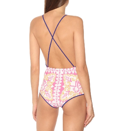 Shop Valentino Printed Swimsuit In Pink