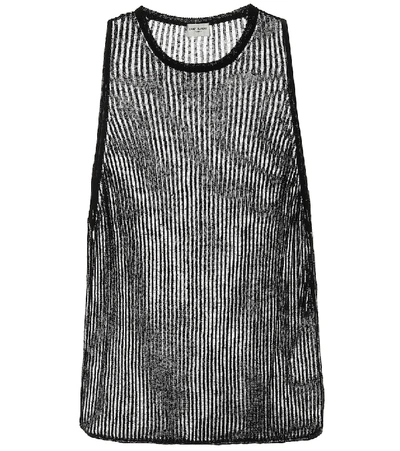 Shop Saint Laurent Ribbed-knit Linen And Silk Tank Top In Black